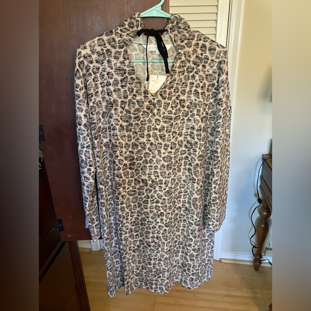 NWT The Royal Standard Leopard Brushed Hacci Hooded Dress